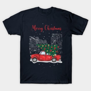 Christmas tree and gifts in a red car! - Happy Christmas and a happy new year! - Available in stickers, clothing, etc T-Shirt